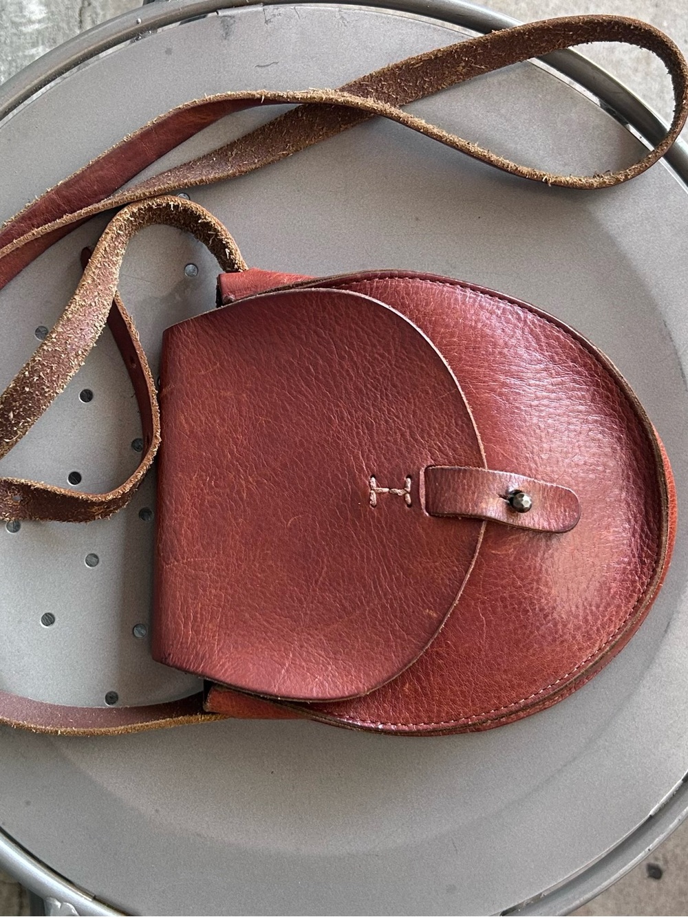 Lucky Brand Genuine Leather Cognac Brown Saddle Crossbody Bag Boho Y2K